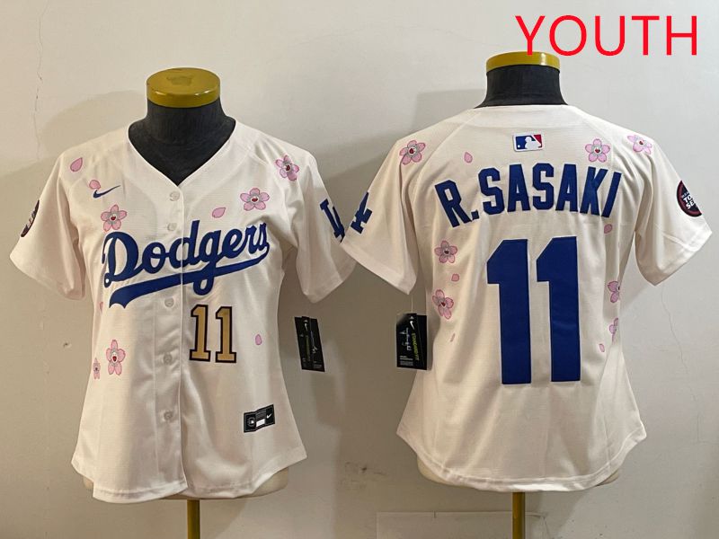 Youth Los Angeles Dodgers #11 R.Sasaki Cream Sakura Edition 2025 Nike MLB Jersey style 6->youth mlb jersey->Youth Jersey